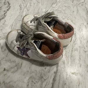Golden Goose Kids White and Pink Star Sneakers